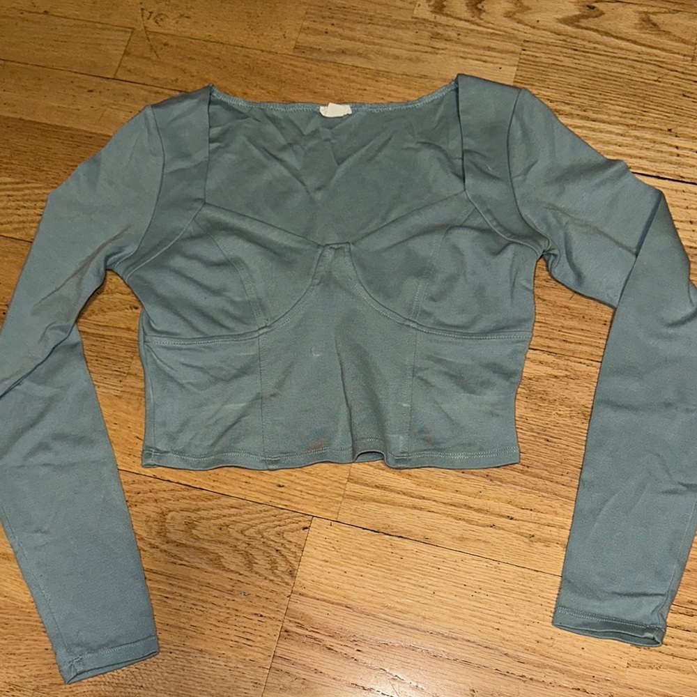 Green Fitted Crop Blouse